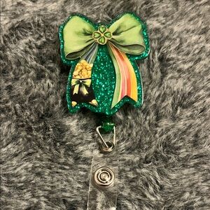 Green Glitter Bow Badge Reel